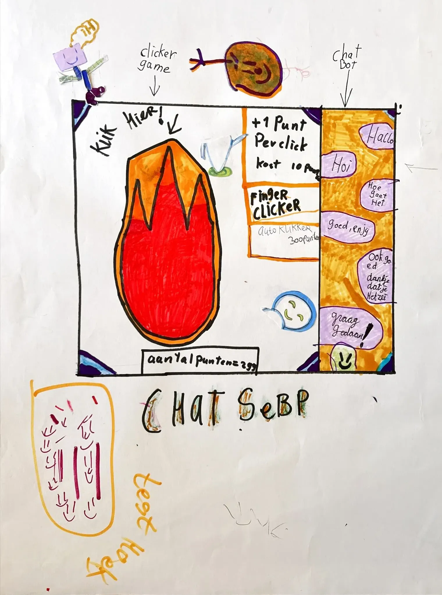 A clicker game to release aggression and a chatbot to, once calmed, talk through feelings (short for 'agressief kind' or 'aggressive child')