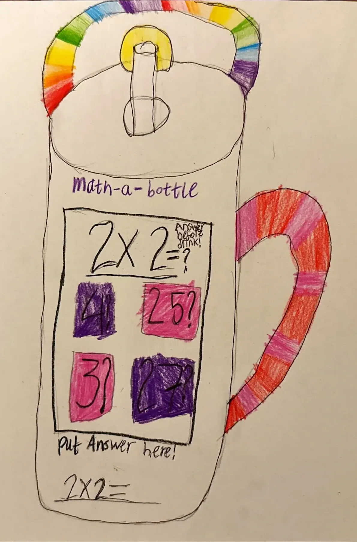 Water bottle that only lets you drink when you answer a maths question correctly